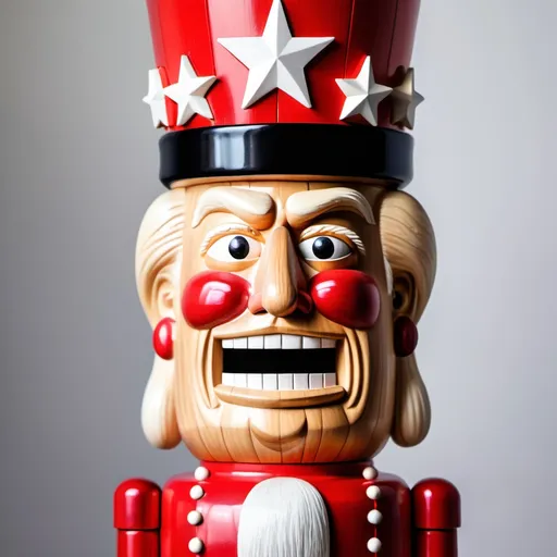 Prompt: Donald Trump as an insane wooden nutcracker