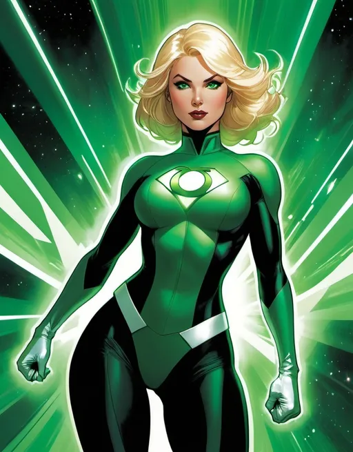 Prompt: Power Girl as Green Lantern by Adam Hughes