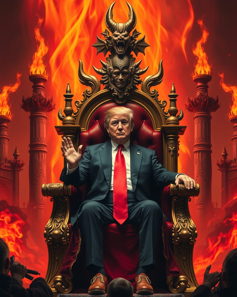 Prompt: Donald Trump on the Throne Of Hell