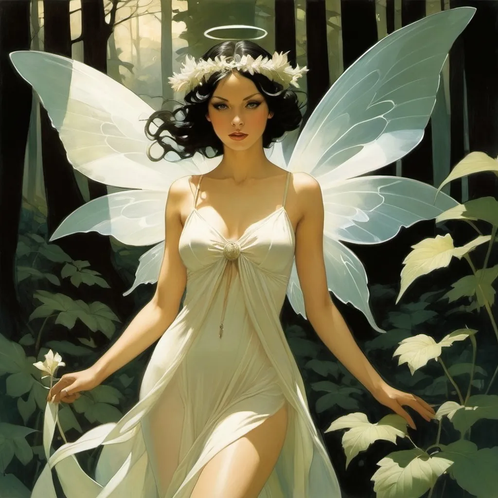 Prompt: From The Marches, a realm beyond human sight she comes, an ethereal, beautiful, well endowed, top heavy, unearthly spirit The Cottingley Faerie by Adam Hughes