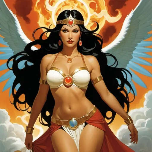 Prompt: A fantasy come to life, the beautiful, well endowed Promethea, Goddess Of Fire, bringer of the Apocalypse. by Adam Hughes