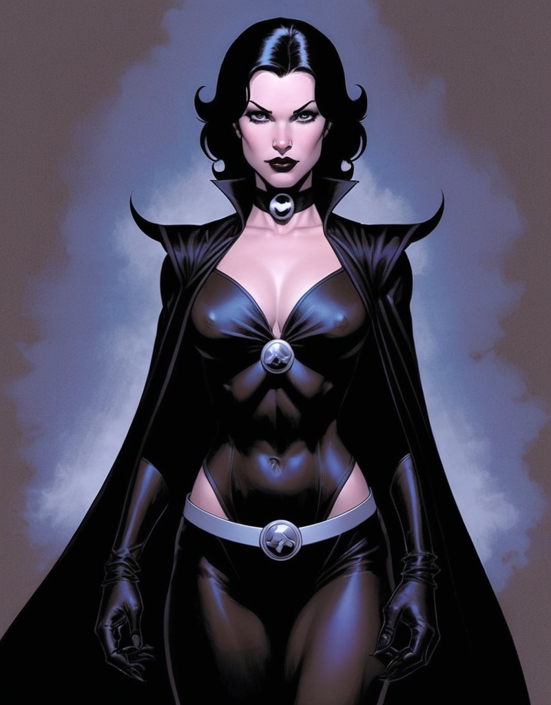 Prompt: Elizabeth Newport, beautiful,  wielder of dark magic, descendant of the first wife of Adam, the daughter of darkness from whom she takes her supervillain name: Lilith. By Adam Hughes