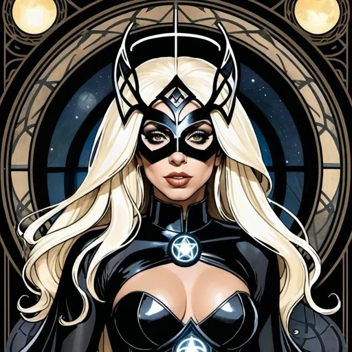 Prompt: Lady GaGa as Black Lantern by Alphonse Mucha