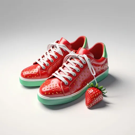 Prompt: one 3d real life full size concept design of a
strawberry sneaker
octane rendering
photorealistic, ultrarealistic leather
bright studio, centered, white pastel background, soft natural rim light, negative space, high resolution, maximum texture, maximum material, 32k v6.0 q2