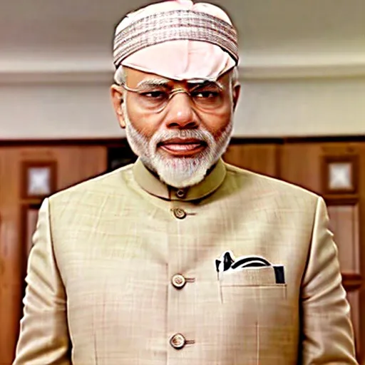 Prompt: narendra modi offering muslim prayers wearing a cap, in a room