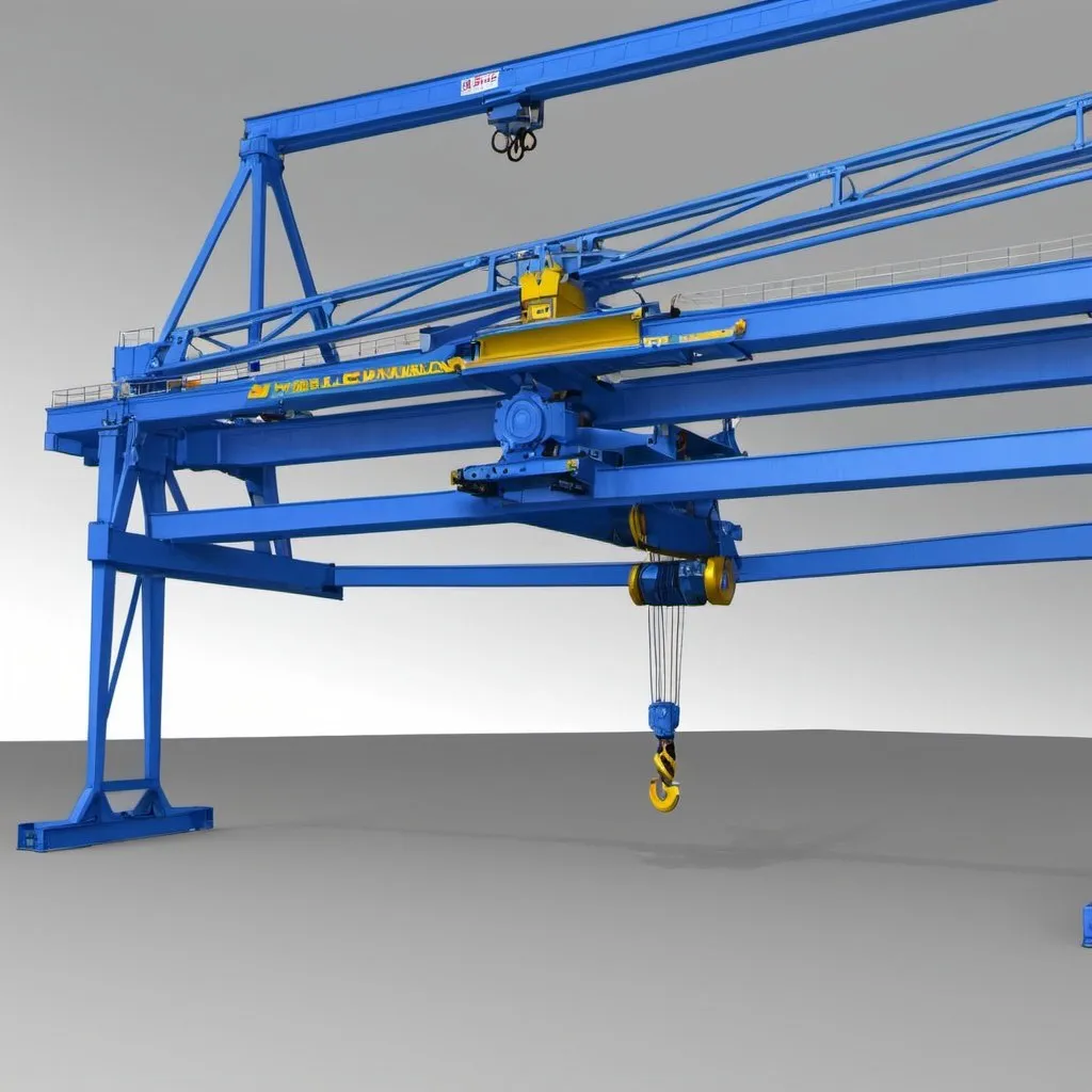 Prompt: CAD model: a gantry crane with servo motor on the single bridge windle
