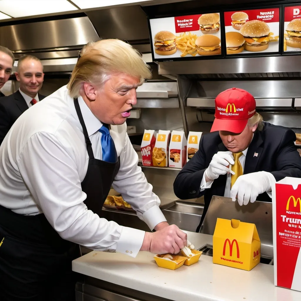 Prompt: Donald Trump working at McDonald's