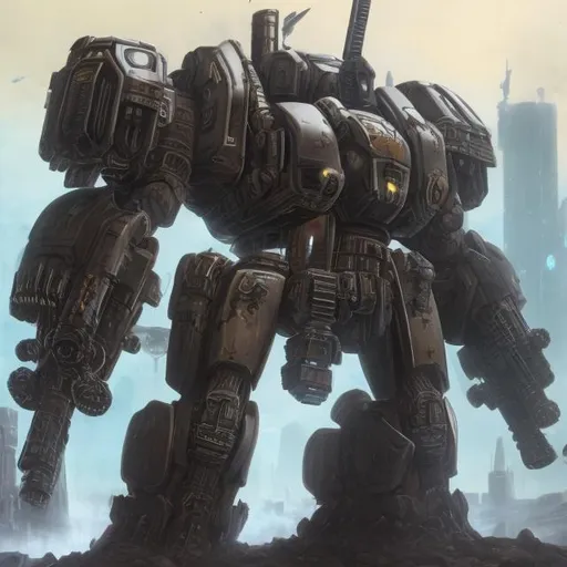 Prompt: 40k titan with a big gun in futuristic battle  
