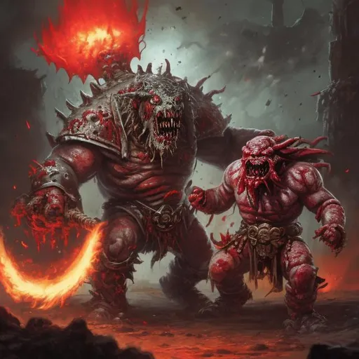 Prompt: a khorne demon fighting a dreadnought 
 
