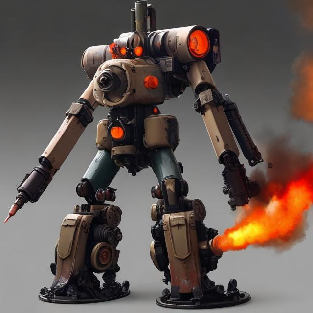 Prompt: ww2 style mech with a flamethrower

