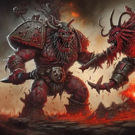 Prompt: a khorne demon fighting a dreadnought 
 
