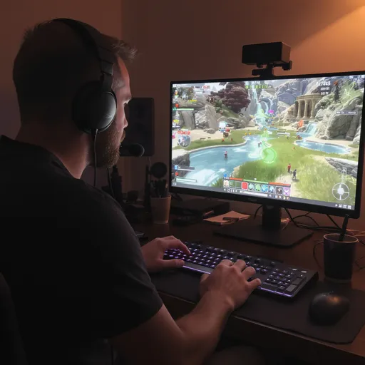 Prompt: a man playing tabs the game pov