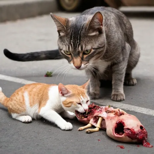 Prompt: a cat eating a dead dog