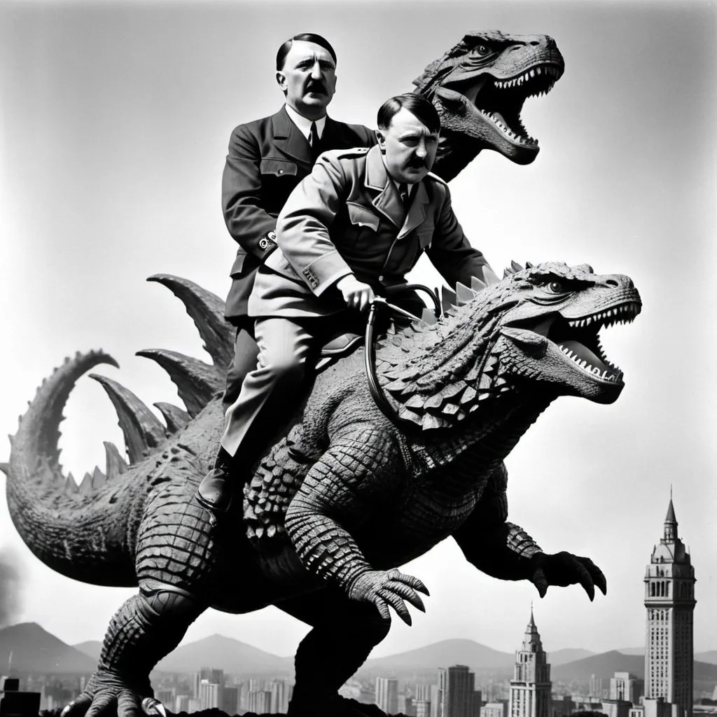 Prompt: Adolf hitler riding Godzilla