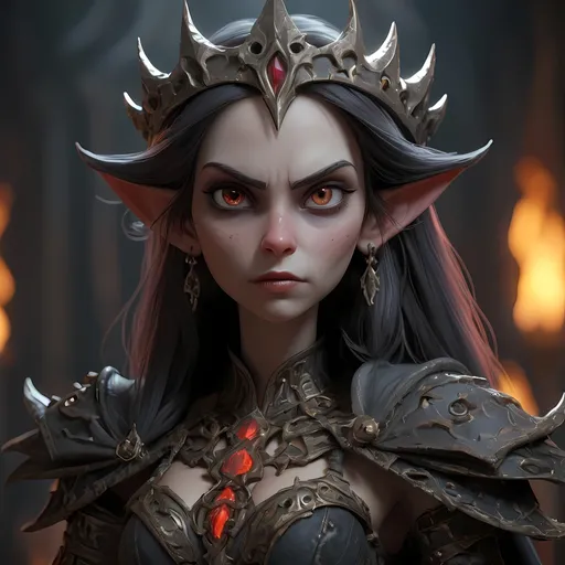 Prompt: Evil, satanic, elf female, glaring eyes, dim eyes, sorceress, dark castle, floating, dark magic, dark elements, tattered robes, female build, holding weapon, ornate armor, undead female, female lich, queen of darkness, 8k, unreal engine