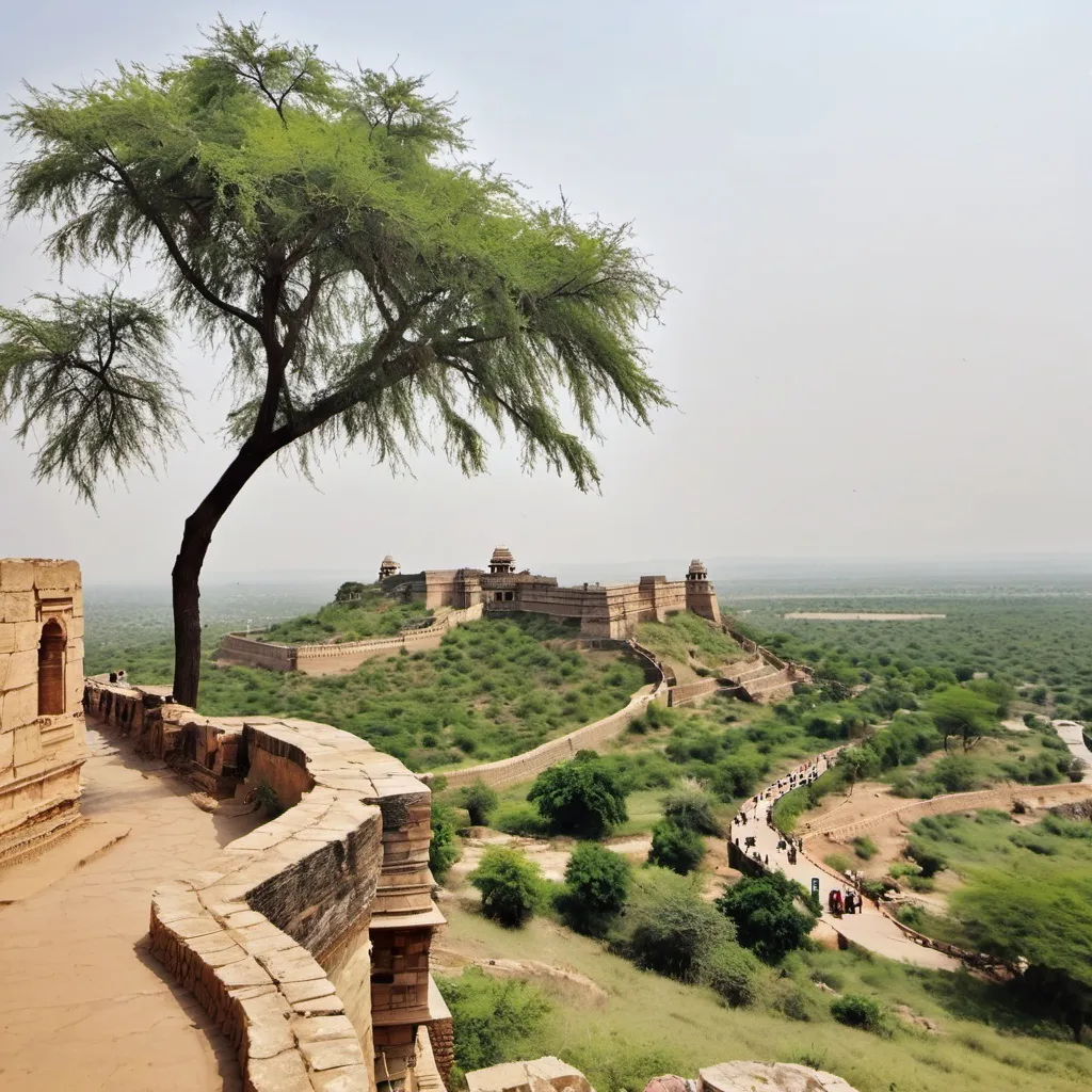 Prompt: Daytime View of Chittorgarh

Landscape:

Chittorgarh Fort sits majestically atop a rocky hill, surrounded by vast plains that stretch to the horizon. The fort's walls are high and impenetrable, built with thick stone to repel invaders.

Below the hill, a small village thrives with bustling activity—markets filled with merchants selling spices, fabrics, and weapons. Farmers work in the fields, their oxen plowing the rich soil.

The nearby Berach River glimmers under the sun, its waters providing life to the land.

