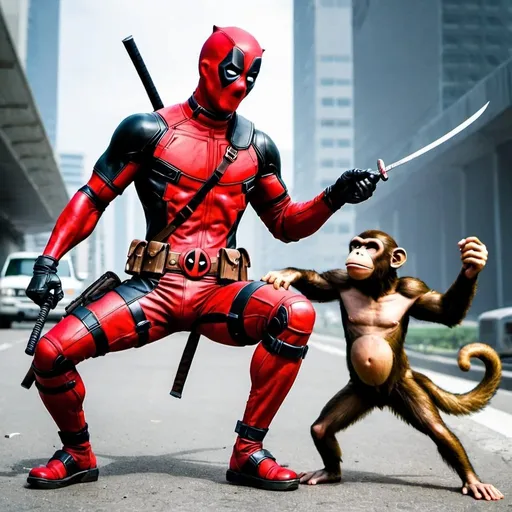 Prompt: Deadpool vs monkey