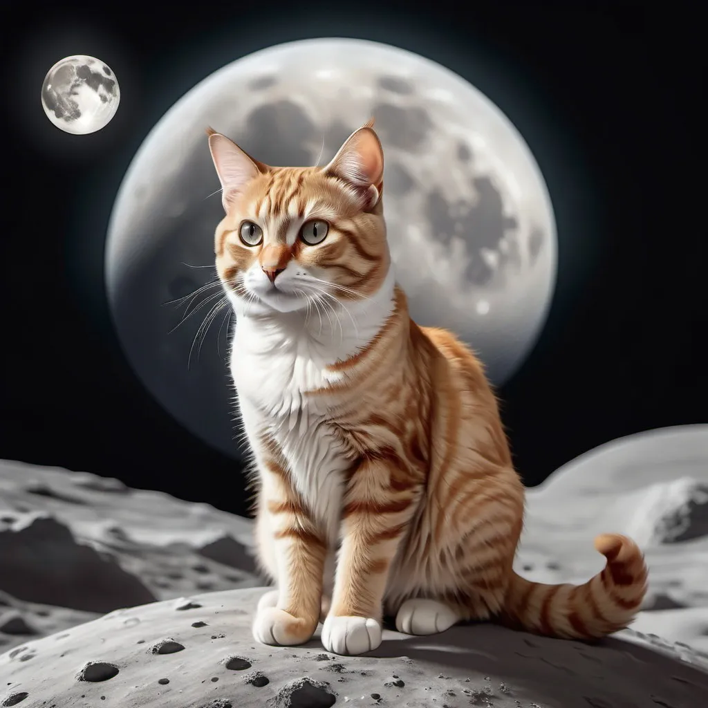 Prompt: realistic cat sitting on moon