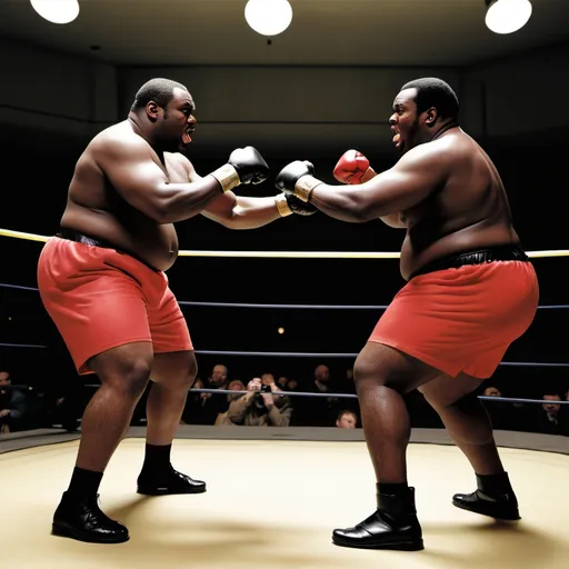 Prompt: 2 big black men fighting for mellon