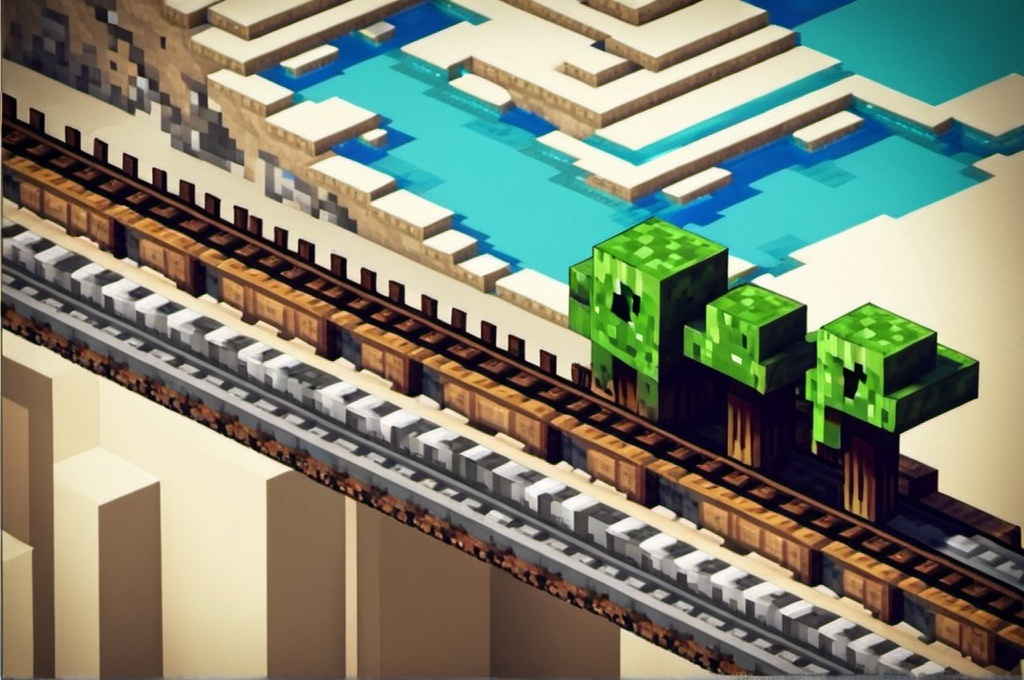 Prompt: you can add to this image a text Minecraft Cartride and change rails to minecraft add track