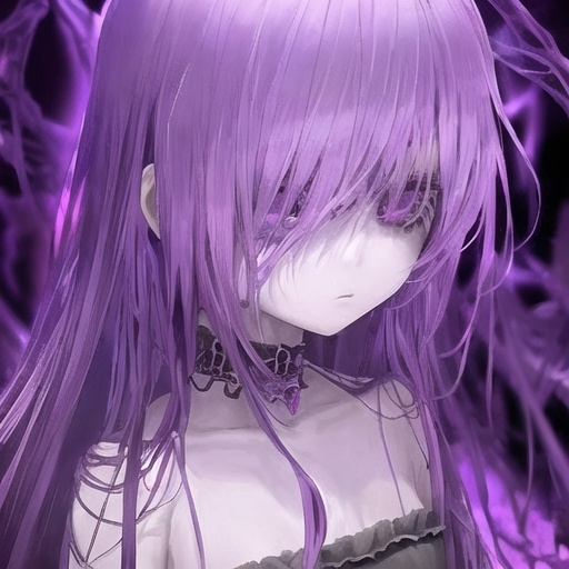 Prompt: lost soul impersification, anime girl, stranger, melancholic, purple ambiance