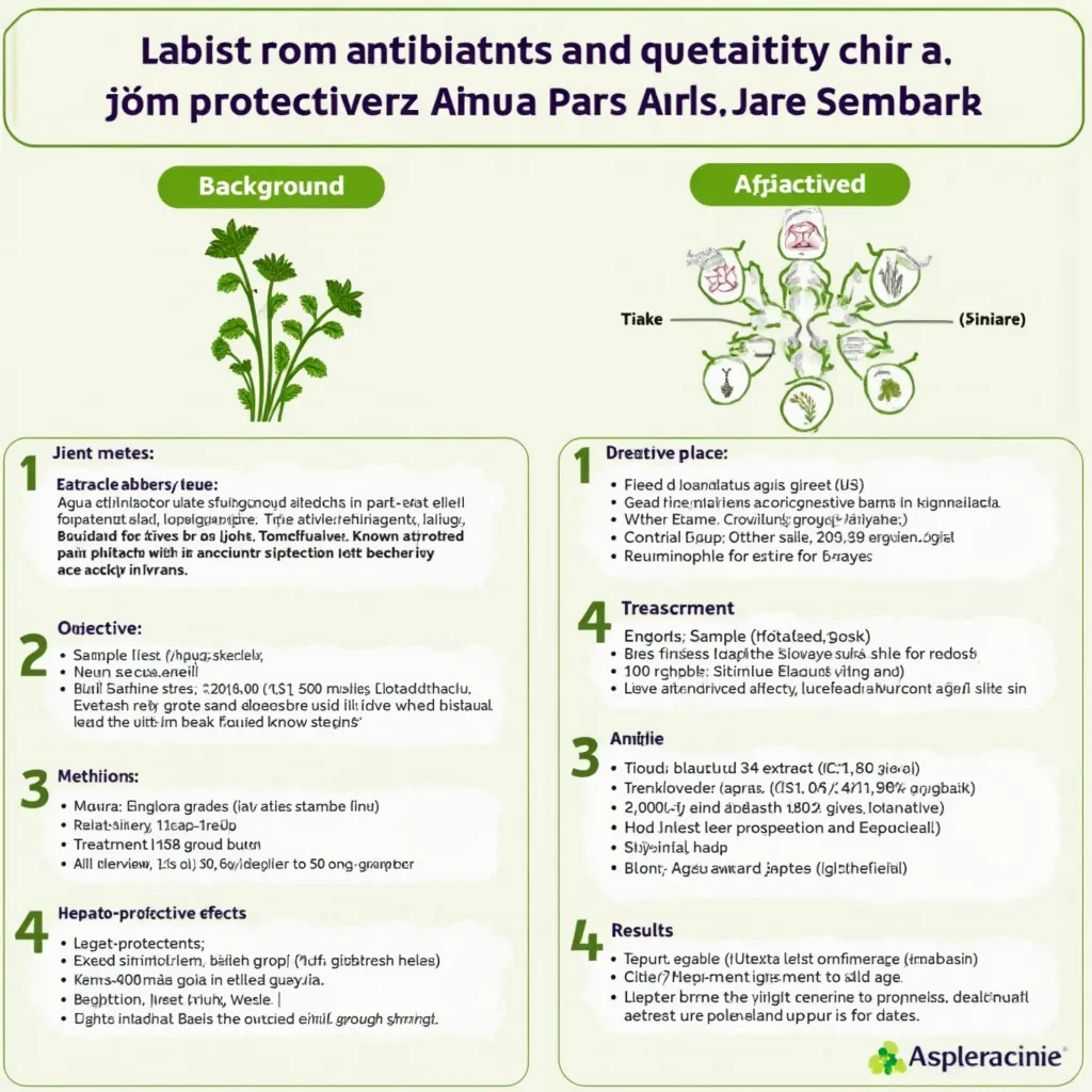 Prompt: A simple yet beautiful chart with an image of the Ajuga plant  in english language and the stages of laboratory and animal work, including all sentences from this text: Background
Ajuga species: Used in Persian medicine for joint pain, gout, and jaundice.

Ajuga chamaecistus ssp. tomentella: Known as “komafitoos”, native to Iran.

Objective
Investigate the antioxidant and liver-protective effects of the aerial part extract on acetaminophen-induced toxicity in rats.

Methods
Sample: 36 rats, divided into 6 groups.

Treatment:

Control group: Normal saline.

Other groups: Acetaminophen (500 mg/kg) for 7 days.

Treatment with Ajuga extract (200, 400, 800 mg/kg) and Silymarin (100 mg/kg).

Measurements:

Blood: ALT, AST, alkaline phosphatase, bilirubin, total protein, albumin.

Liver tissue: Glutathione, malondialdehyde.

Results
Hepato-protective effects: Reduced liver damage enzymes.

Lipid profile: Lower cholesterol, triglycerides, LDL, VLDL in treated groups.

Best effects: 200 mg/kg extract significantly prevented glutathione decrease and malondialdehyde increase.

Histopathology: Least damage at 200 mg/kg dose and silymarin.

Conclusion
Ajuga extract (200 mg/kg): Best liver-protective effects, improved fat profile compared to silymarin. 