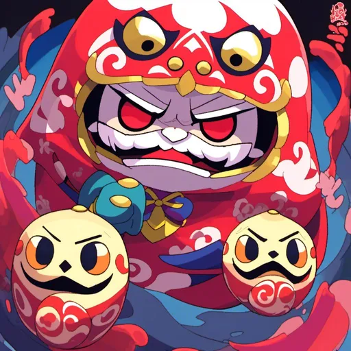 Prompt: <mymodel>Professional, mischievous daruma doll with evil mustache, vibrant colors, detailed features, high quality, vibrant, evil, mischievous, daruma doll, professional, detailed, vibrant colors, detailed features, traditional, atmospheric lighting