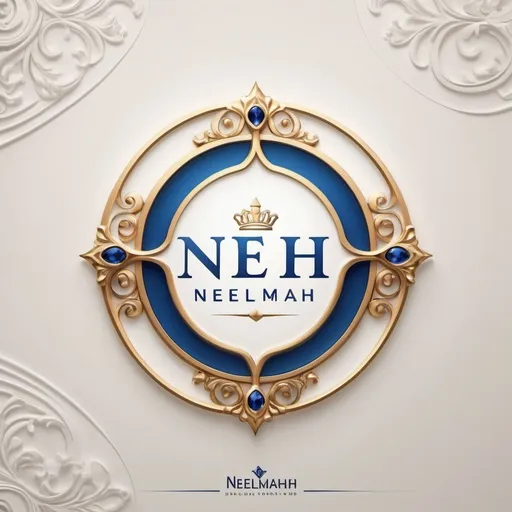 Prompt: (accurately spelled text "Neelmah"), Logo design, photorealistic style, warm color scheme, white and blue jewel accents, classic sophisticated background, elegant and timeless elements, high quality, HD, sleek layout, professional presentation, adding depth and richness to the overall visual, emphasizing luxury and exclusivity, dynamic composition.