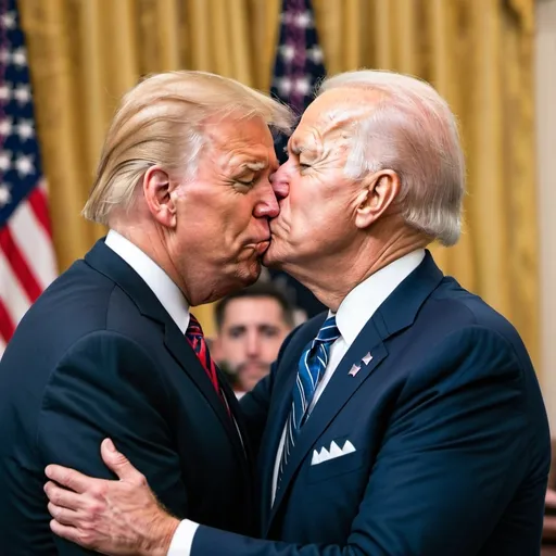 Prompt: Joe Biden and Donald Trump Kissing