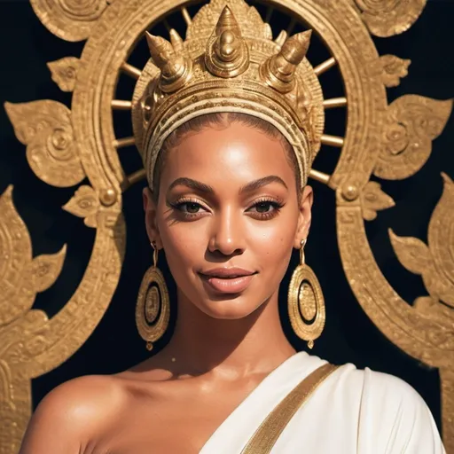 Prompt: Generate an AI image depicting Beyoncé embodying the essence of her song ‘This Ain’t Texas,’ transformed into the likeness of Buddha. Beyoncé should exude serenity and wisdom, with features reminiscent of Buddha’s iconic depiction, such as a serene expression, closed eyes, and a serene smile. Ensure that her facial features maintain recognizable elements of Beyoncé’s likeness, such as her hairstyle or facial structure, while embodying the spiritual essence of Buddha. Show Beyoncé’s body and outfit, which should reflect her iconic style, exuding confidence and empowerment. Set the scene with a backdrop that complements the themes of the song and the spiritual nature of the imagery, such as a serene natural landscape or a celestial setting. Let the composition convey a sense of peace, enlightenment, and inner strength, resonating with the themes of Beyoncé’s song.