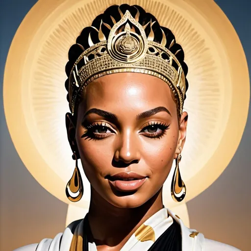 Prompt: Generate an AI image depicting Beyoncé embodying the essence of her song ‘This Ain’t Texas,’ transformed into the likeness of Buddha. Beyoncé should exude serenity and wisdom, with features reminiscent of Buddha’s iconic depiction, such as a serene expression, closed eyes, and a serene smile. Ensure that her facial features maintain recognizable elements of Beyoncé’s likeness, such as her hairstyle or facial structure, while embodying the spiritual essence of Buddha. Show Beyoncé’s body and outfit, which should reflect her iconic style, exuding confidence and empowerment. Set the scene with a backdrop that complements the themes of the song and the spiritual nature of the imagery, such as a serene natural landscape or a celestial setting. Let the composition convey a sense of peace, enlightenment, and inner strength, resonating with the themes of Beyoncé’s song.