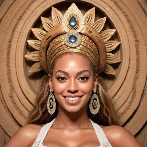 Prompt: Generate an AI image depicting Beyoncé embodying the essence of her song ‘This Ain’t Texas,’ transformed into the likeness of Buddha, with a Western twist. Beyoncé should exude profound serenity, wisdom, and empowerment, with features reminiscent of Buddha’s iconic depiction, such as a serene expression, closed eyes, and a radiant smile that emanates inner peace and confidence. Ensure that her facial features maintain recognizable elements of Beyoncé’s likeness, such as her hairstyle or facial structure, while embodying the spiritual essence of Buddha with a Western flair. Show Beyoncé’s body and outfit in a way that reflects her iconic style, exuding confidence, strength, and empowerment, with elements of Western fashion such as a cowboy hat or Western-inspired clothing. Additionally, ensure that Beyoncé’s third eye chakra is visible, radiating a vibrant energy that symbolizes intuition, insight, and spiritual awareness. Set the scene with a backdrop that evokes the spirit of the Wild West, such as a rugged desert landscape with tumbleweeds, cacti, and old wooden structures. Let the composition radiate a profound sense of inner strength, self-assurance, and spiritual growth, resonating with the themes of Beyoncé’s song.”