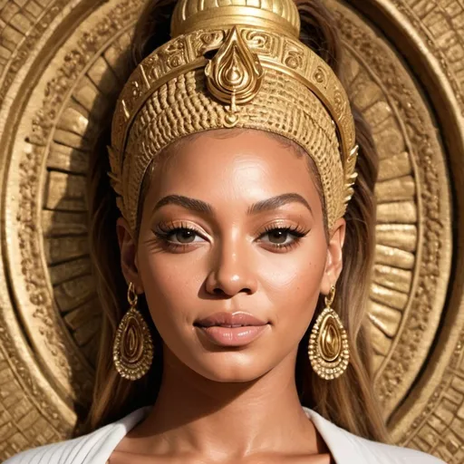 Prompt: Generate an AI image depicting Beyoncé embodying the essence of her song ‘This Ain’t Texas,’ transformed into the likeness of Buddha. Beyoncé should exude serenity and wisdom, with features reminiscent of Buddha’s iconic depiction, such as a serene expression, closed eyes, and a serene smile. Ensure that her facial features maintain recognizable elements of Beyoncé’s likeness, such as her hairstyle or facial structure, while embodying the spiritual essence of Buddha. The background should reflect elements that evoke Beyoncé’s song, such as symbolic imagery or motifs related to empowerment, confidence, and self-assurance. Let the composition convey a sense of peace, enlightenment, and inner strength, resonating with the themes of Beyoncé’s song.”