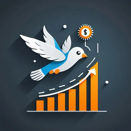 Prompt: create an image SEO  logo flying on growth chart