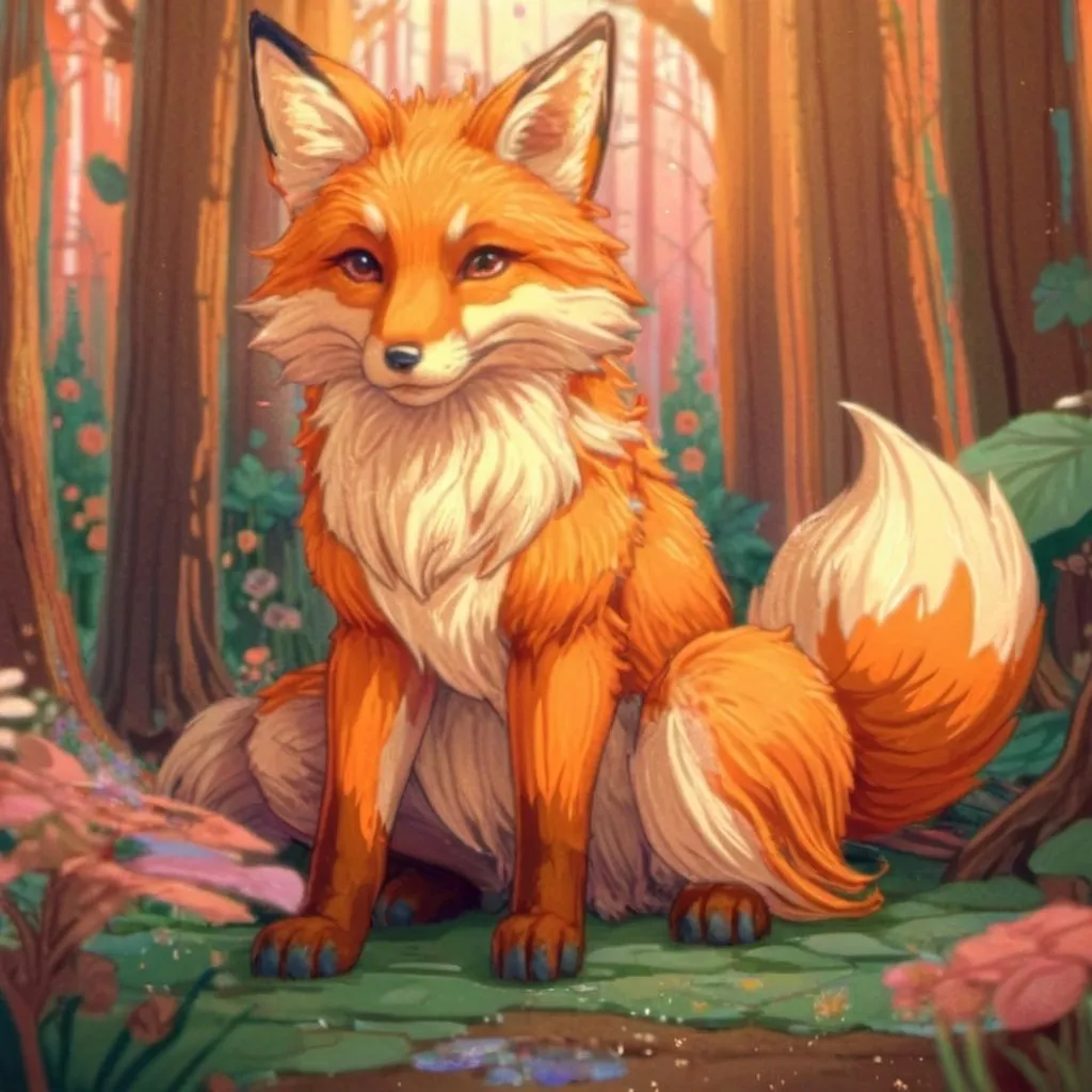 Prompt: pixel art of an fox at on a fairy scene, fairycore, cottagecore, nostalgic, tumblrcore, detailed foliage, warm and cozy lighting, pastel tones, high quality, pixel art, fairycore atmosphere, nostalgic vibes, cozy cottagecore setting, cute fox design, detailed fantasy pet and fairy friend kawaii fairy