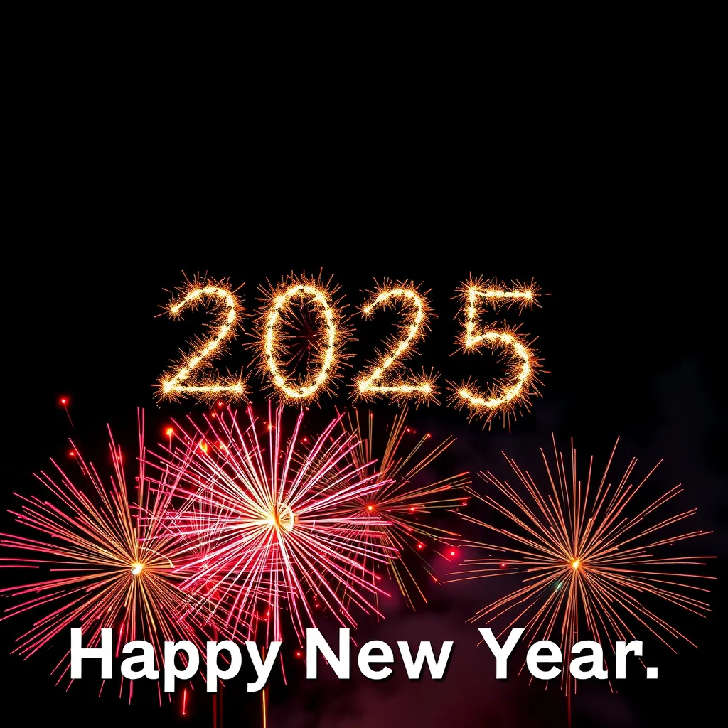 Prompt: 2025 happy new year 
firework background

 