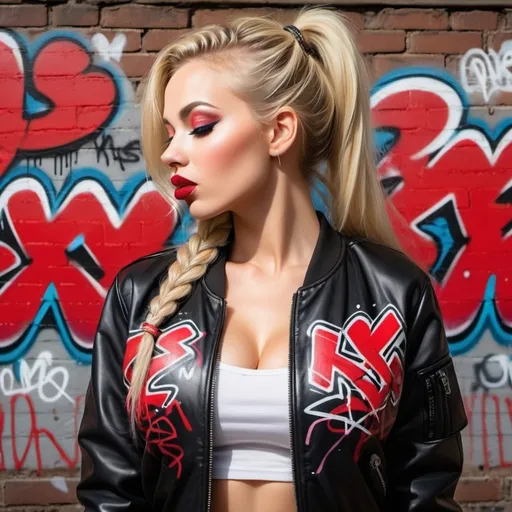 A full cleavage blonde wearing 2 ponytails pigtails...