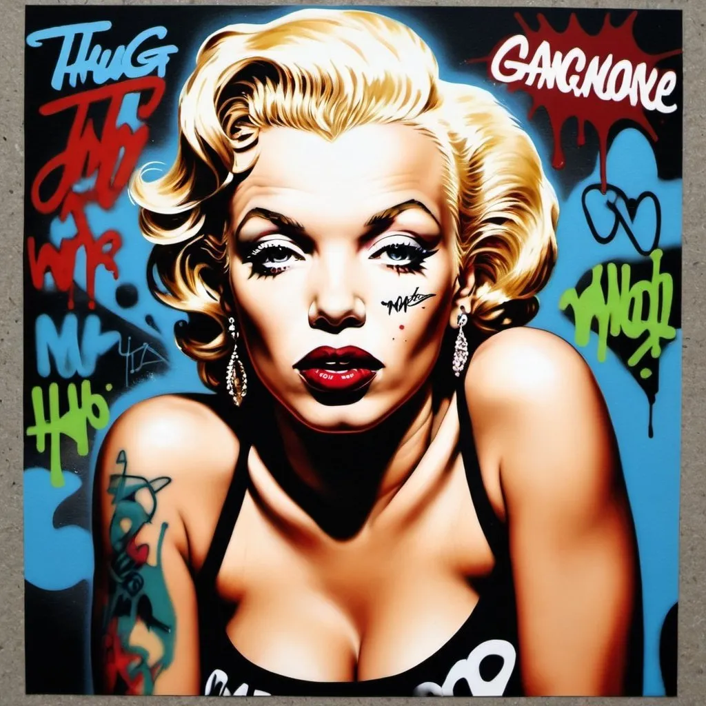 Prompt: Graffiti Gangster color print thug marlyne monroe 