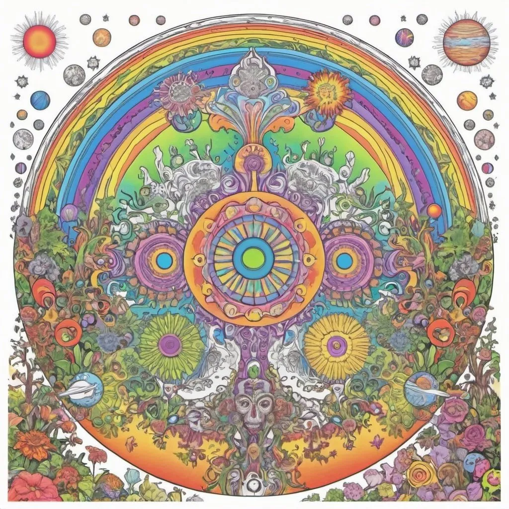 Prompt: Coloring page Psycadelic universal earthly 