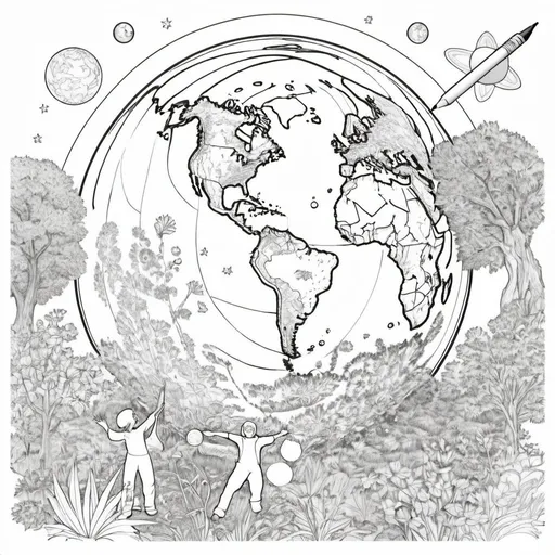 Prompt: Coloring page universal earthly 