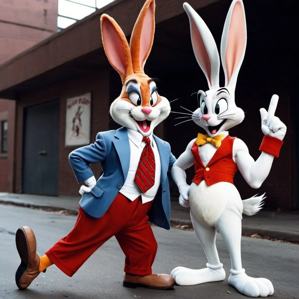 Prompt: Gangster Roger rabbit and thug bugs bunny 