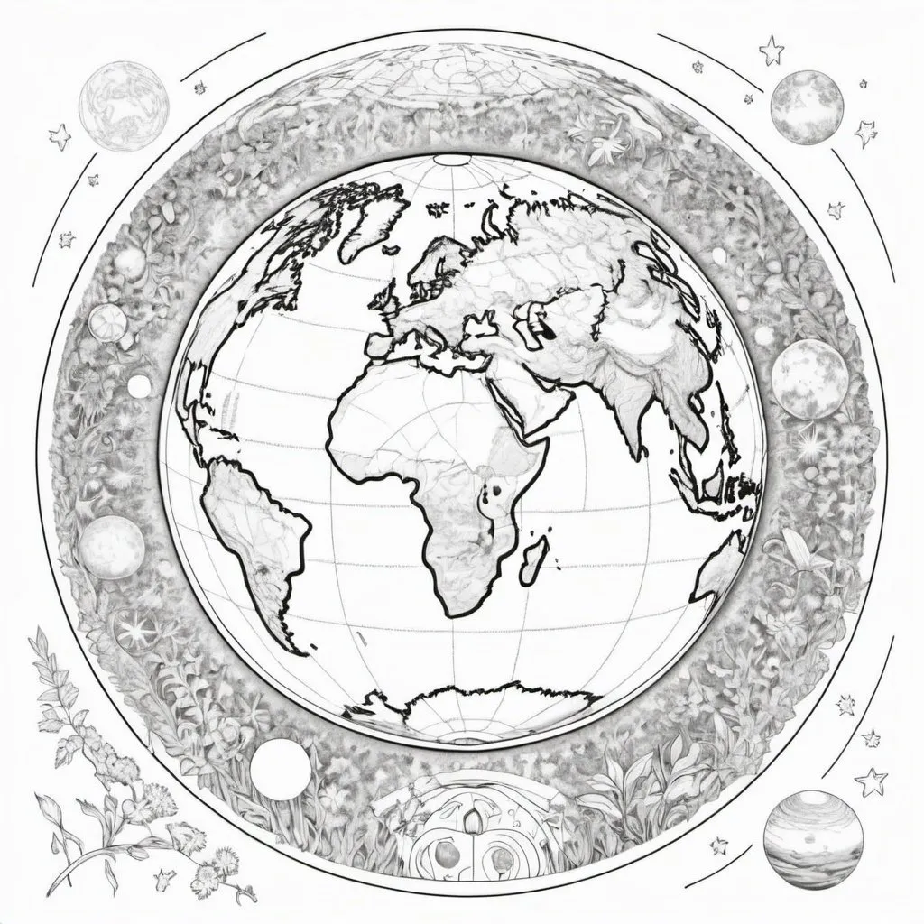 Prompt: Coloring page universal earthly 