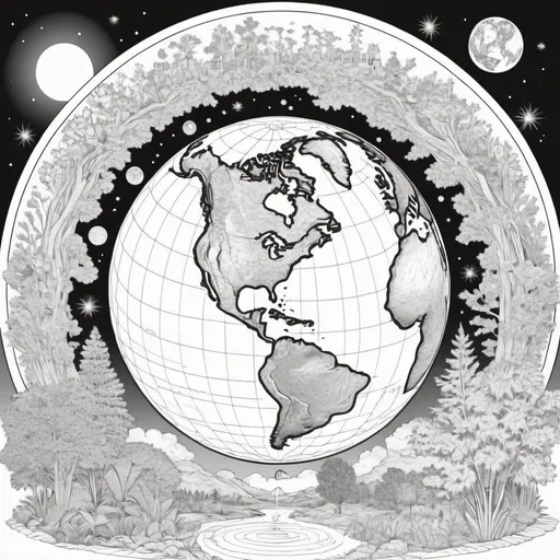 Prompt: Coloring page universal earthly 