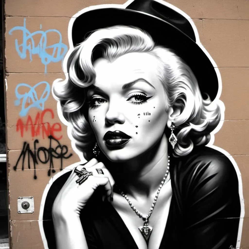 Prompt: Gangster marlyne monroe graffiti thug