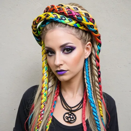 Prompt: Graffiti medusa microbraided blonde long multicolored snake hair graffiti charachter - sedusa adornment