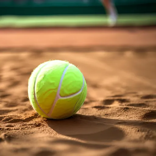 Prompt: tennis ball in clay court