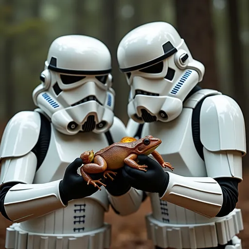 Prompt: Stormtroopers eating frogs