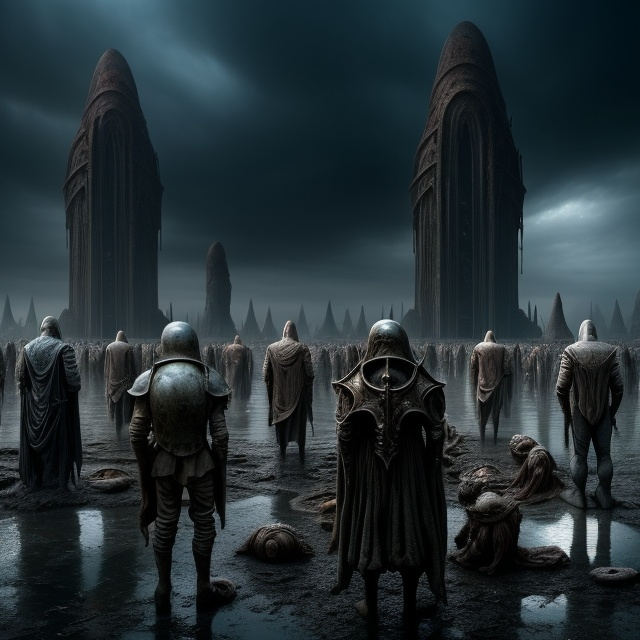 Prompt: A sea of emptiness where terror is forming, detailed scene, digital painting, hyperrealistic, fantasy, Surrealist, by Ciro Marchetti and Brian Froud, artstation, highly detailed, sharp focus, wide angle shot, sci-fi, stunningly beautiful, dystopian, dark colours, cinematic lighting, dark