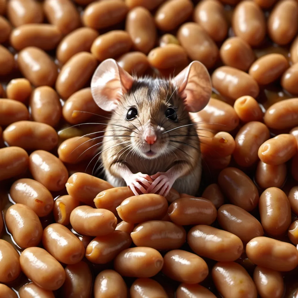 Prompt: mouse in baked beans, 4k realistic photo