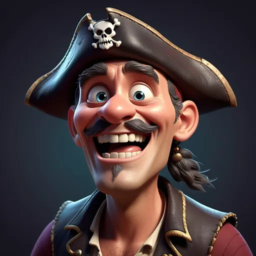 Prompt: Disney pixar character, 3d render style, old pirate evil laugh, cinematic colors